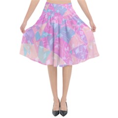 Pink Blue Peach Color Mosaic Flared Midi Skirt by SpinnyChairDesigns