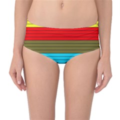 Multicolor With Black Lines Mid-waist Bikini Bottoms by tmsartbazaar