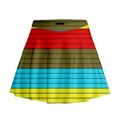 Multicolor With Black Lines Mini Flare Skirt by tmsartbazaar