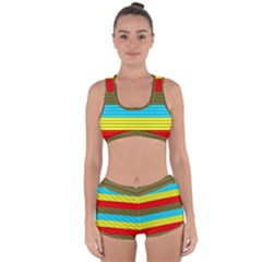 Multicolor With Black Lines Racerback Boyleg Bikini Set by tmsartbazaar