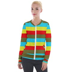 Multicolor With Black Lines Velour Zip Up Jacket by tmsartbazaar