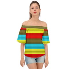 Multicolor With Black Lines Off Shoulder Short Sleeve Top by tmsartbazaar
