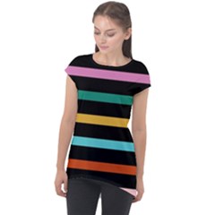 Colorful Mime Black Stripes Cap Sleeve High Low Top by tmsartbazaar
