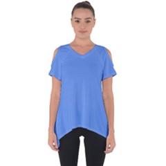 True Cornflower Blue Color Cut Out Side Drop Tee by SpinnyChairDesigns