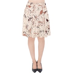Music Notes Pattern Cinnamon Color Velvet High Waist Skirt by SpinnyChairDesigns