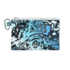 Black Blue White Abstract Art Canvas Cosmetic Bag (medium) by SpinnyChairDesigns