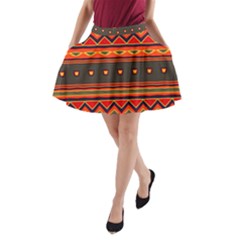 Boho Orange Tribal Pattern A-line Pocket Skirt by SpinnyChairDesigns