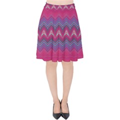 Magenta Blue Stripes Velvet High Waist Skirt by SpinnyChairDesigns