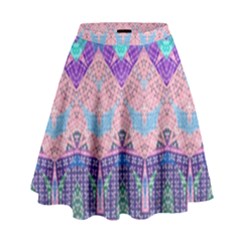 Boho Patchwork Violet Pink Green High Waist Skirt by SpinnyChairDesigns