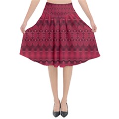 Crimson Red Pattern Flared Midi Skirt by SpinnyChairDesigns