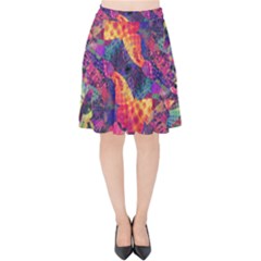 Colorful Boho Abstract Art Velvet High Waist Skirt by SpinnyChairDesigns