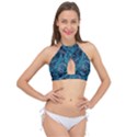Boho Cerulean Blue Mosaic Cross Front Halter Bikini Top View1