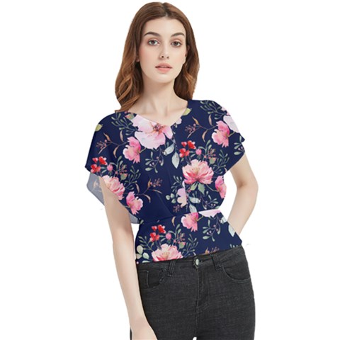 Printed Floral Pattern Butterfly Chiffon Blouse by designsbymallika