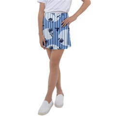 Stripes Blue White Kids  Tennis Skirt by designsbymallika