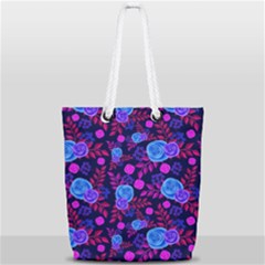 Backgroung Rose Purple Wallpaper Full Print Rope Handle Tote (small) by HermanTelo