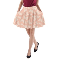 Peaches And Cream Butterfly Print A-line Pocket Skirt by SpinnyChairDesigns