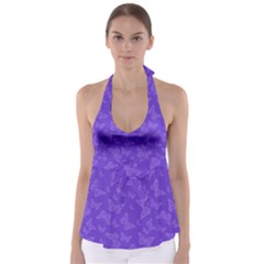 Violet Purple Butterfly Print Babydoll Tankini Top by SpinnyChairDesigns