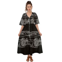 6-white-line-black-background-classic-car-original-handmade-drawing-pablo-franchi Kimono Sleeve Boho Dress by blackdaisy