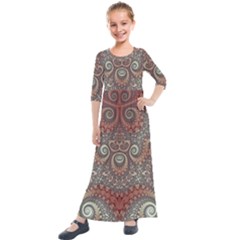 Red And White Color Swirls Kids  Quarter Sleeve Maxi Dress by SpinnyChairDesigns