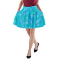 Aqua Blue Floral Print A-Line Pocket Skirt View1