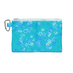 Aqua Blue Floral Print Canvas Cosmetic Bag (medium) by SpinnyChairDesigns