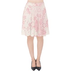 Baby Pink Floral Print Velvet High Waist Skirt by SpinnyChairDesigns