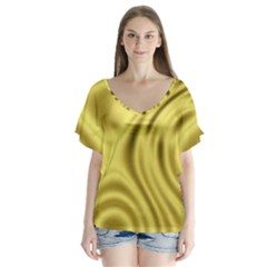 Golden Wave V-neck Flutter Sleeve Top by Sabelacarlos