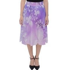 White Purple Floral Print Classic Midi Skirt by SpinnyChairDesigns
