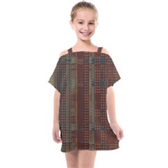 Rust Brown Grunge Plaid Kids  One Piece Chiffon Dress by SpinnyChairDesigns