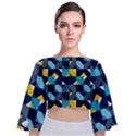 Geometric Hypnotic Shapes Tie Back Butterfly Sleeve Chiffon Top View1
