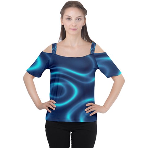 Blue Wavy Cutout Shoulder Tee by Sabelacarlos
