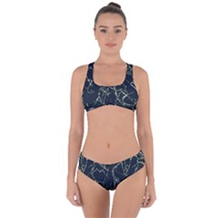 Neon Silhouette Leaves Print Pattern Criss Cross Bikini Set by dflcprintsclothing