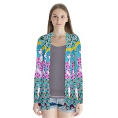 Blue Denim And Drawings Daisies Aqua Drape Collar Cardigan by snowwhitegirl