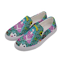 Blue Denim And Drawings Daisies Aqua Women s Canvas Slip Ons by snowwhitegirl