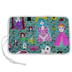 Blue Denim And Drawings Daisies Aqua Pen Storage Case (l) by snowwhitegirl