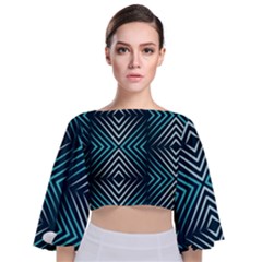 Blue Motif Design Tie Back Butterfly Sleeve Chiffon Top by tmsartbazaar