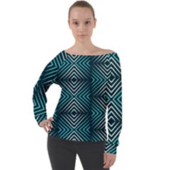 Blue Motif Design Off Shoulder Long Sleeve Velour Top by tmsartbazaar