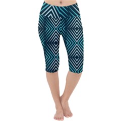 Blue Motif Design Lightweight Velour Cropped Yoga Leggings by tmsartbazaar