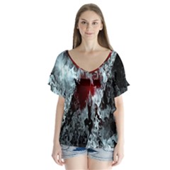Flamelet V-neck Flutter Sleeve Top by Sparkle