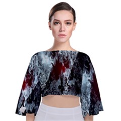 Flamelet Tie Back Butterfly Sleeve Chiffon Top by Sparkle