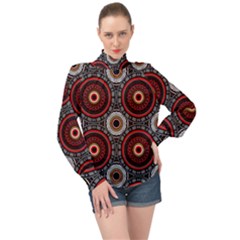Tribal Aztec Mandala Art High Neck Long Sleeve Chiffon Top by tmsartbazaar