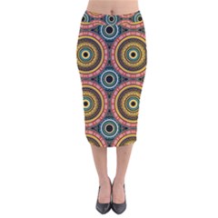 Aztec Multicolor Mandala Velvet Midi Pencil Skirt by tmsartbazaar