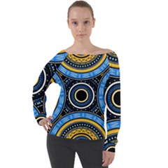 Tribal Zentangle Art Off Shoulder Long Sleeve Velour Top by tmsartbazaar