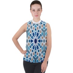 Arabic Geometric Design Pattern  Mock Neck Chiffon Sleeveless Top by LoolyElzayat