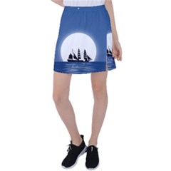 Boat Silhouette Moon Sailing Tennis Skirt by HermanTelo