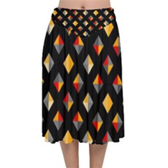 Geometric Diamond Tile Velvet Flared Midi Skirt by tmsartbazaar