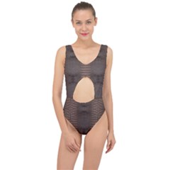 Brown Alligator Leather Skin Center Cut Out Swimsuit by LoolyElzayat