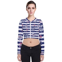 Seamless-marine-pattern Long Sleeve Zip Up Bomber Jacket by BangZart