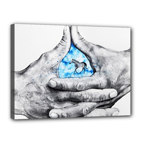 Hands Horse Hand Dream Canvas 16  X 12  (stretched) by HermanTelo