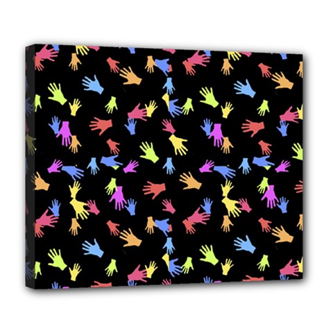 Multicolored Hands Silhouette Motif Design Deluxe Canvas 24  X 20  (stretched) by dflcprintsclothing